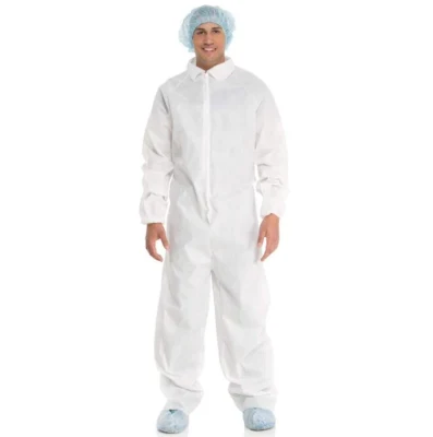 PPE-Plus Одноразовая нетканая защитная одежда Пыленепроницаемый комбинезон с капюшоном Белый